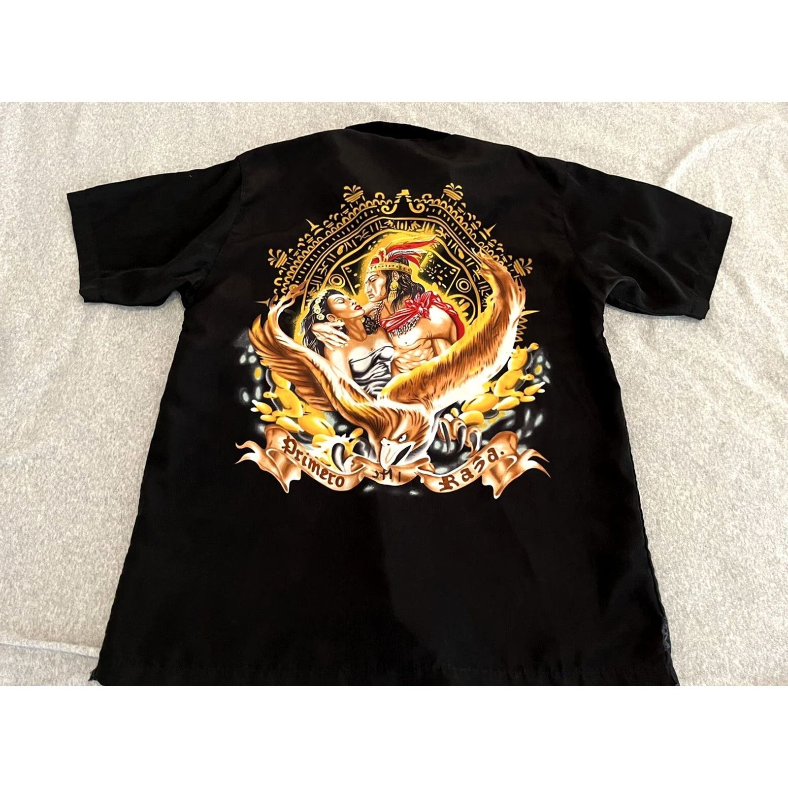 Vintage VINTAGE Button Up Shirt Raza Chicano Aztec Calendar Mexican Eagle Size Large Black Mens Short Sleeve Size US L / EU 52-54 / 3 - 6 Thumbnail