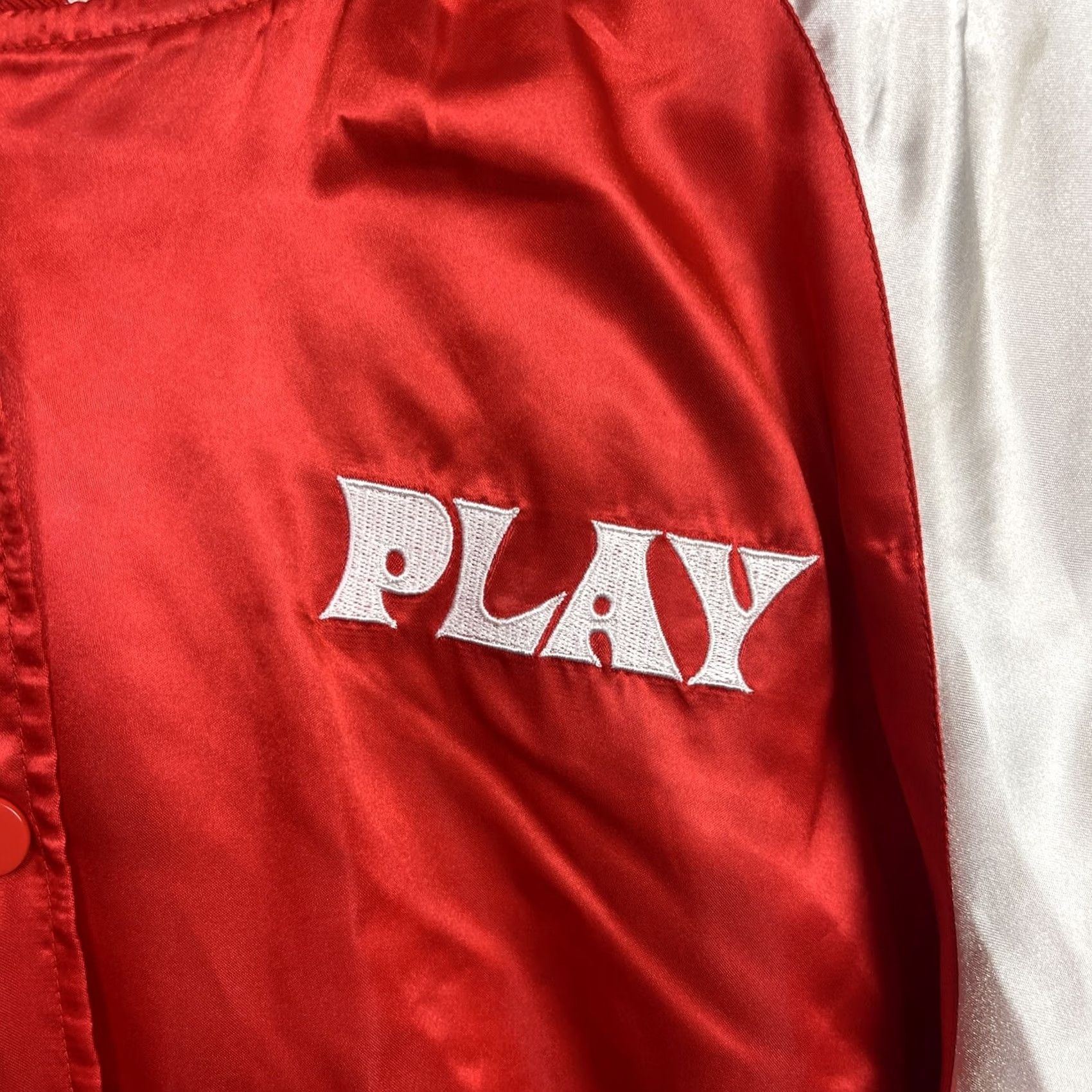 Sperry Katy Perry Bomber Jacket Mens XL Red White Satin Play Las Vegas Embroidery Snap Size US XL / EU 56 / 4 - 4 Thumbnail