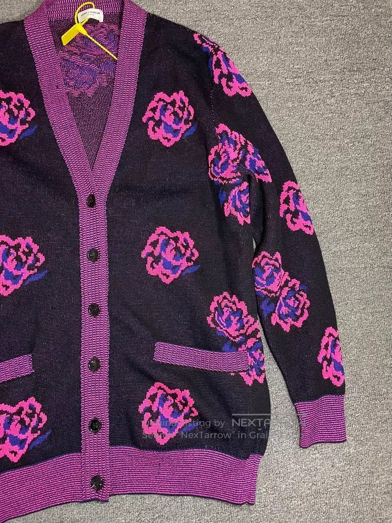 Saint Laurent Paris Saint Laurent Paris Black and Purple Poppy Knit Cardigan Size US XS / EU 42 / 0 - 2 Thumbnail