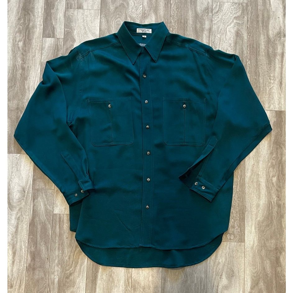 I. Magnin VTG I. Magnin Men's 100% Silk Teal Blue Button Down Size M Size US M / EU 48-50 / 2 - 2 Thumbnail