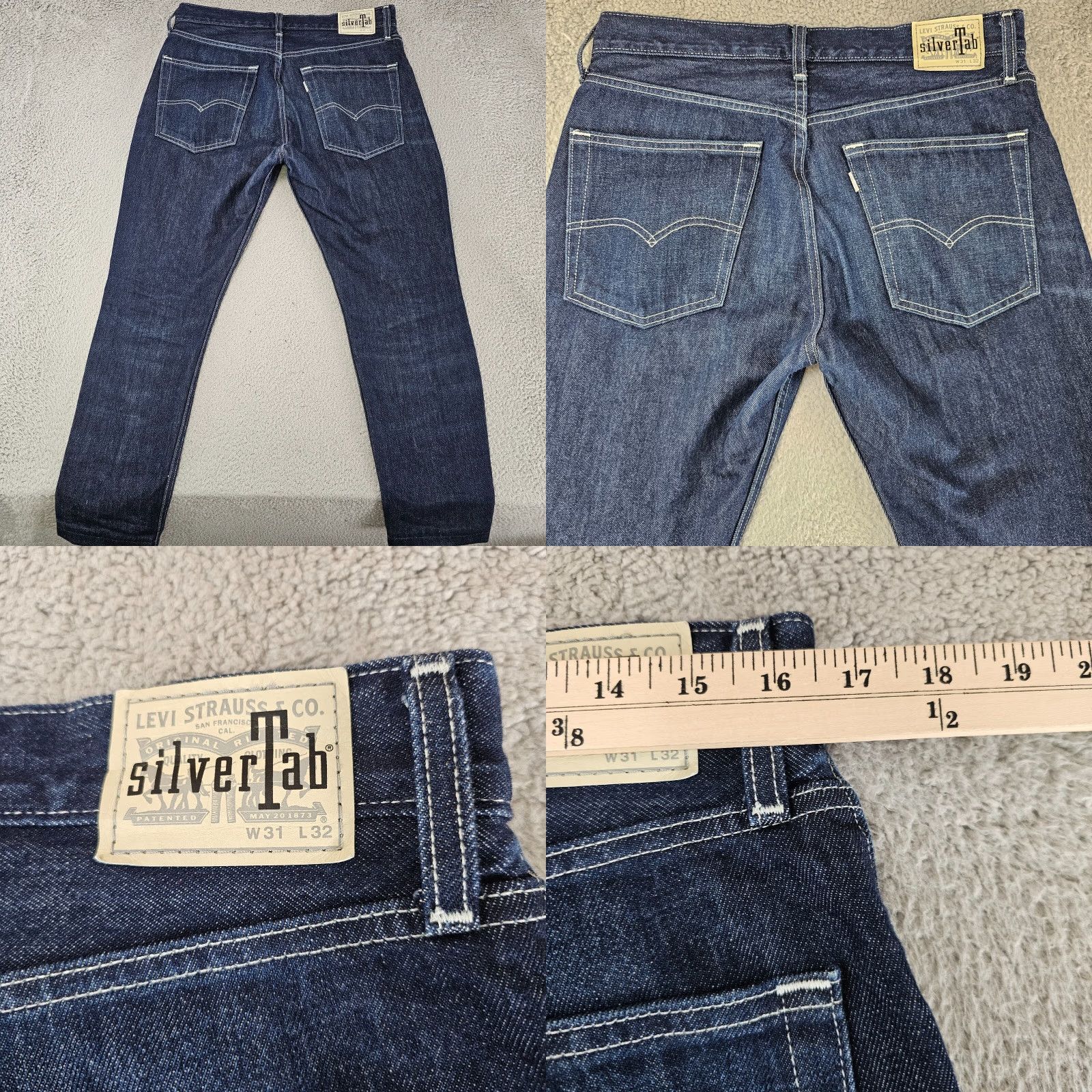Denime VINTAGE Levis Silvertab Jeans Mens Straight Dark Wash Denim Cotton 31x26 Regular 5-Pocket Blue Jeans Mens Size US 31 - 8 Thumbnail