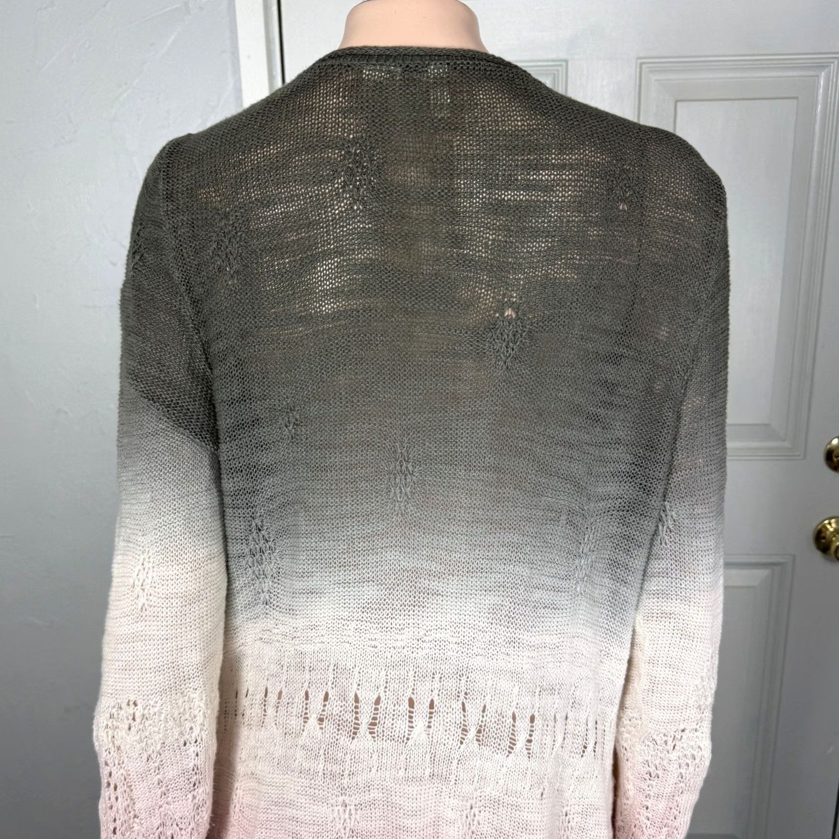 Anthropologie Anthropologie Sweater Women's L Knit Cotton Ombre Dip Dye Open Front Moth Green R1 Size L / US 10 / IT 46 - 4 Thumbnail