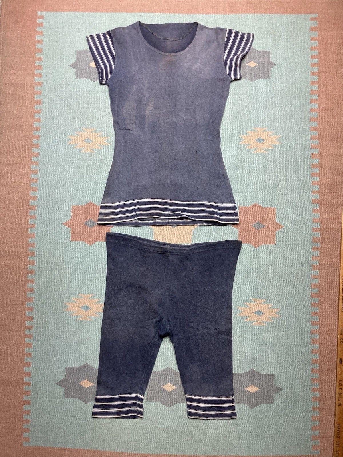 Vintage 1920s cotton swim suit 2 piece faded striped antique Men’s M Size US M / EU 48-50 / 2 - 1 Thumbnail