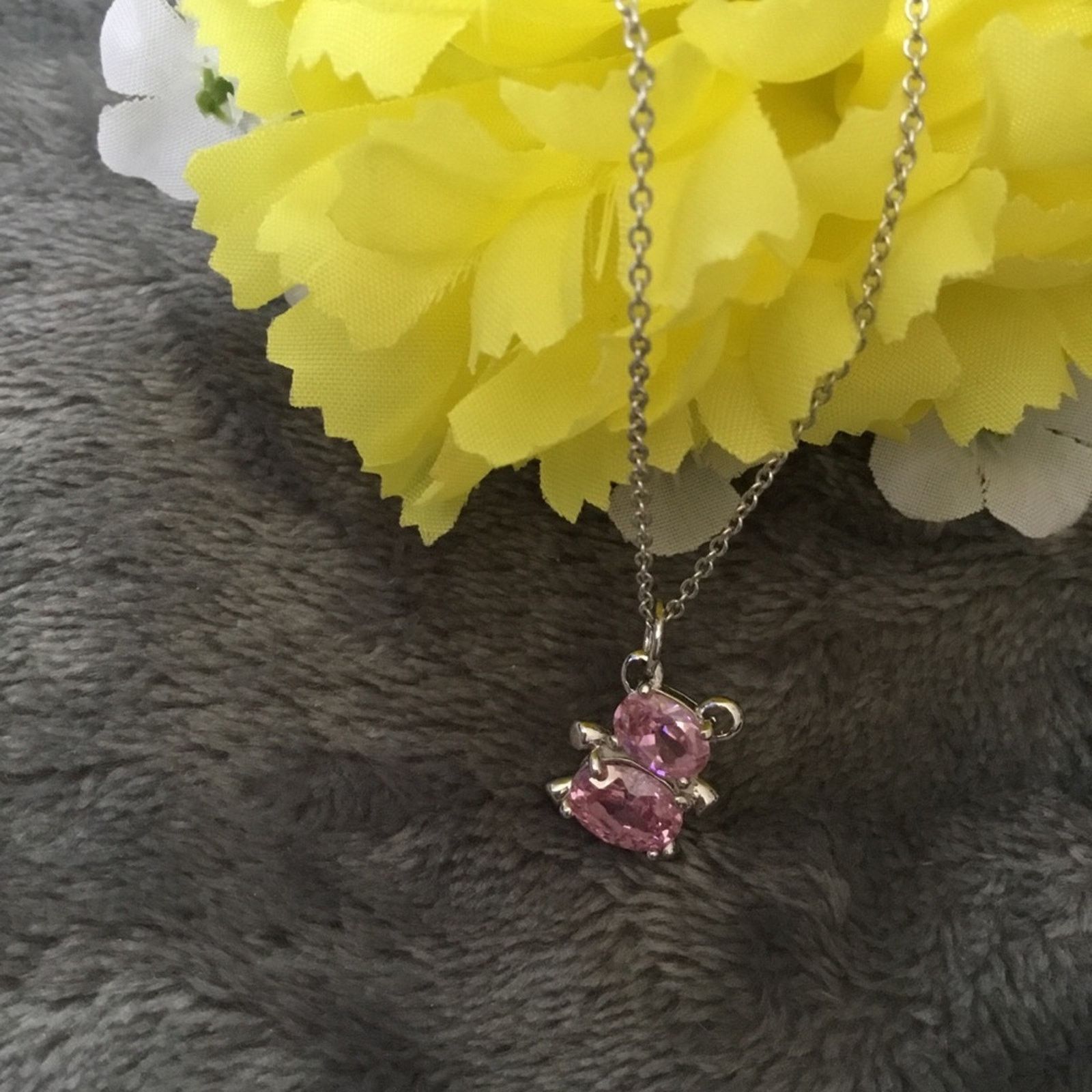 Other Sterling Silver Pink Crystal Teddy Bear Necklace Size ONE SIZE - 1 Thumbnail