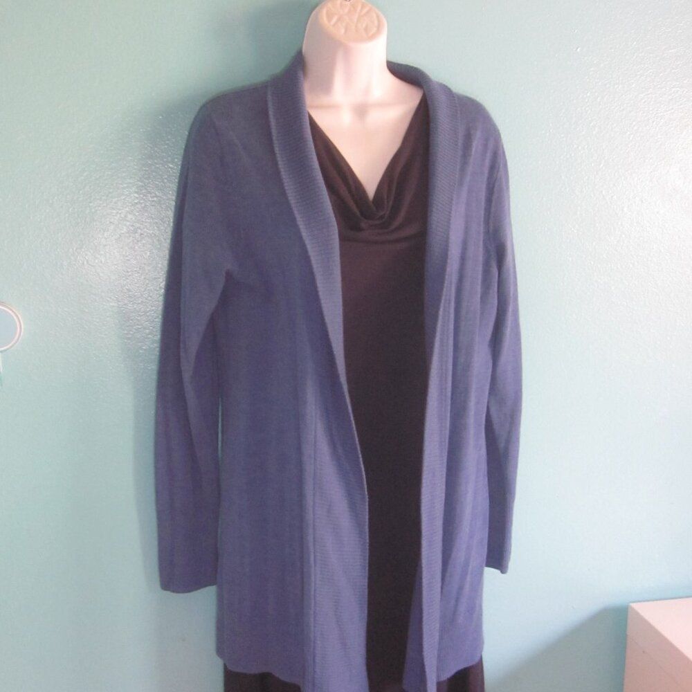 Robert Talbott Talbots Womens Size L Bright Blue Lightweight Merino Wool Open Front Cardigan Size L / US 10 / IT 46 - 13 Thumbnail