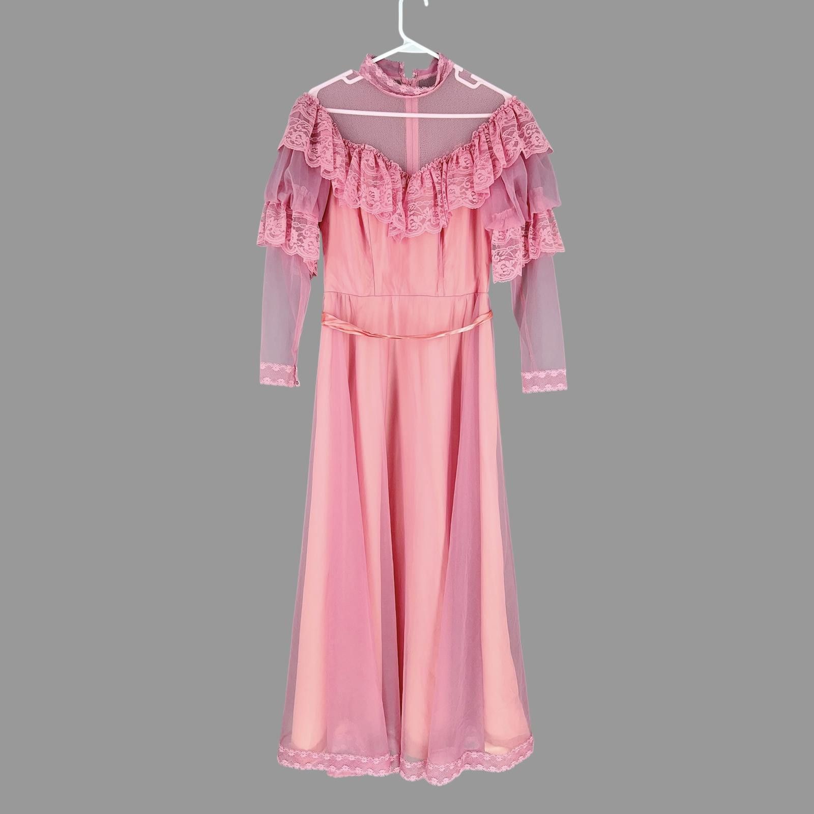Designer 70s Victorian Revival Dress Pink Prairie Size L Gunne Style Size L / US 10 / IT 46 - 1 Thumbnail