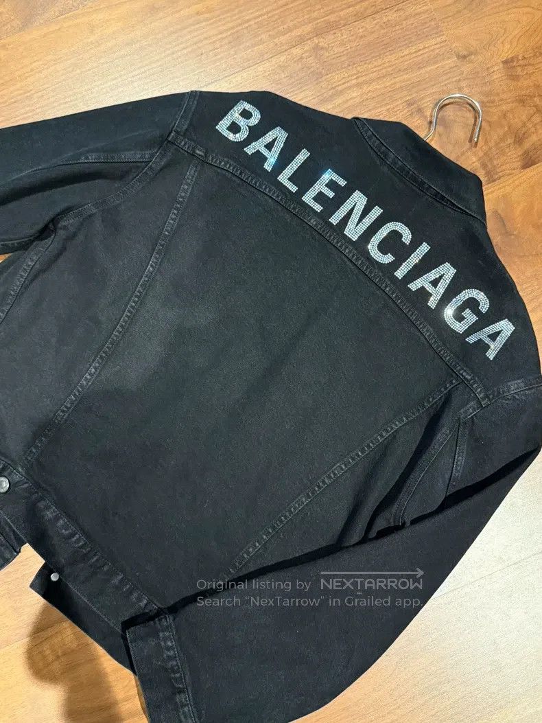 Balenciaga Black Denim Jacket with Crystal Logo on Back