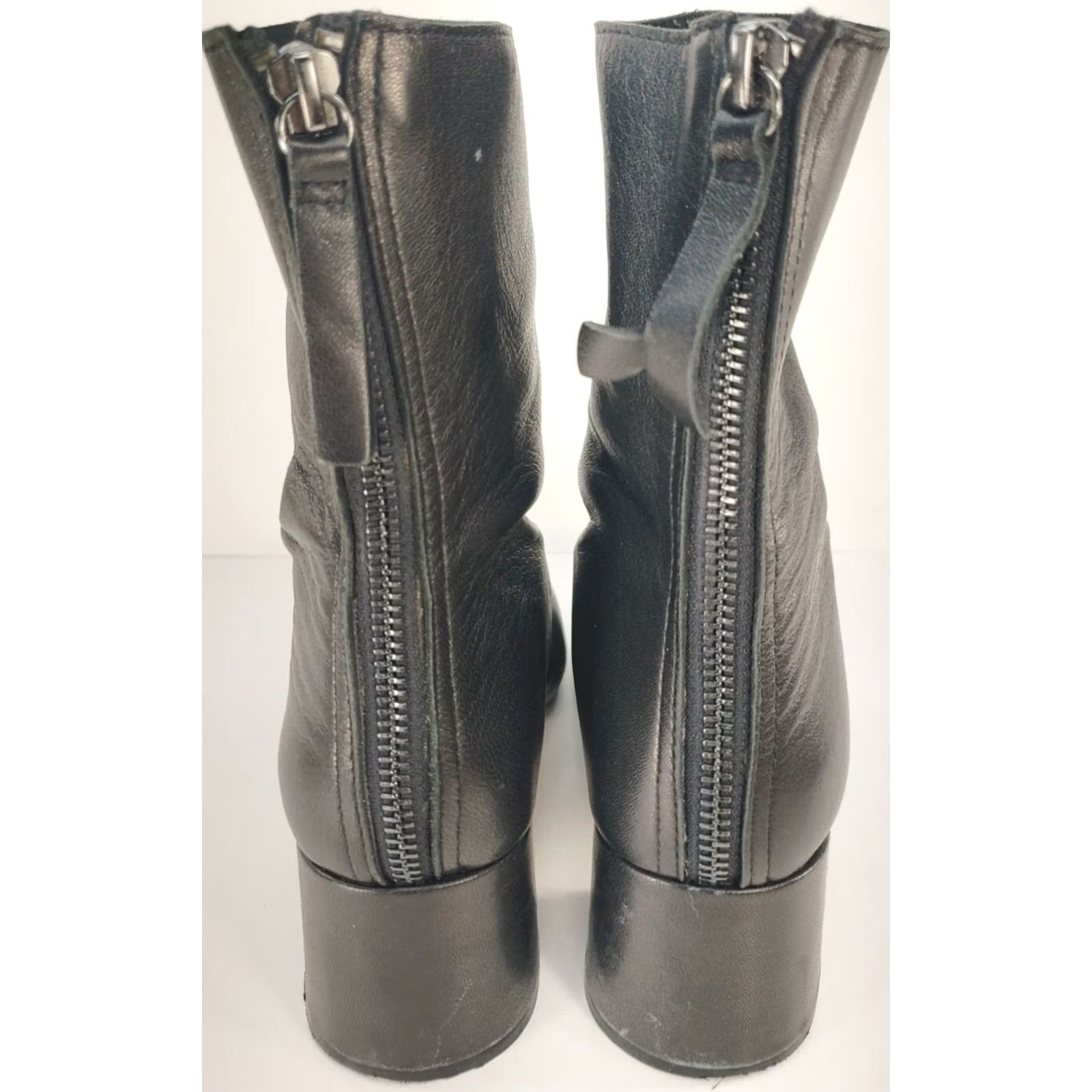 Vintage ALL BLACK Brand Women's Ankle Boots Pointed Toe Mid Heels Black Back Zip 5-5.5M 36EU Size US 5.5 / IT 35.5 - 6 Thumbnail