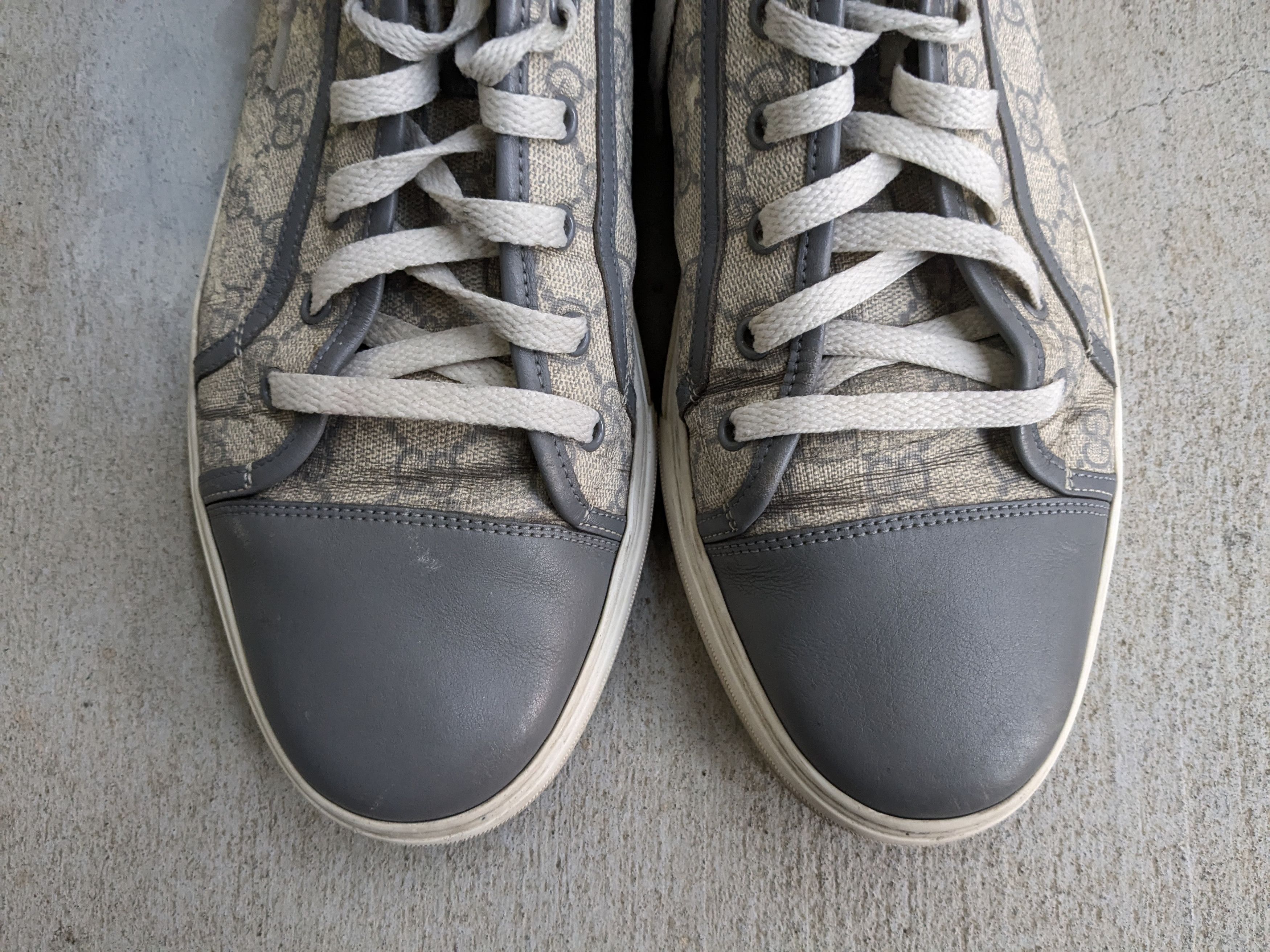 Gucci Gucci Monogram Sneakers 12.5 Canvas Gray White High Size US 12.5 / EU 45-46 - 5 Thumbnail