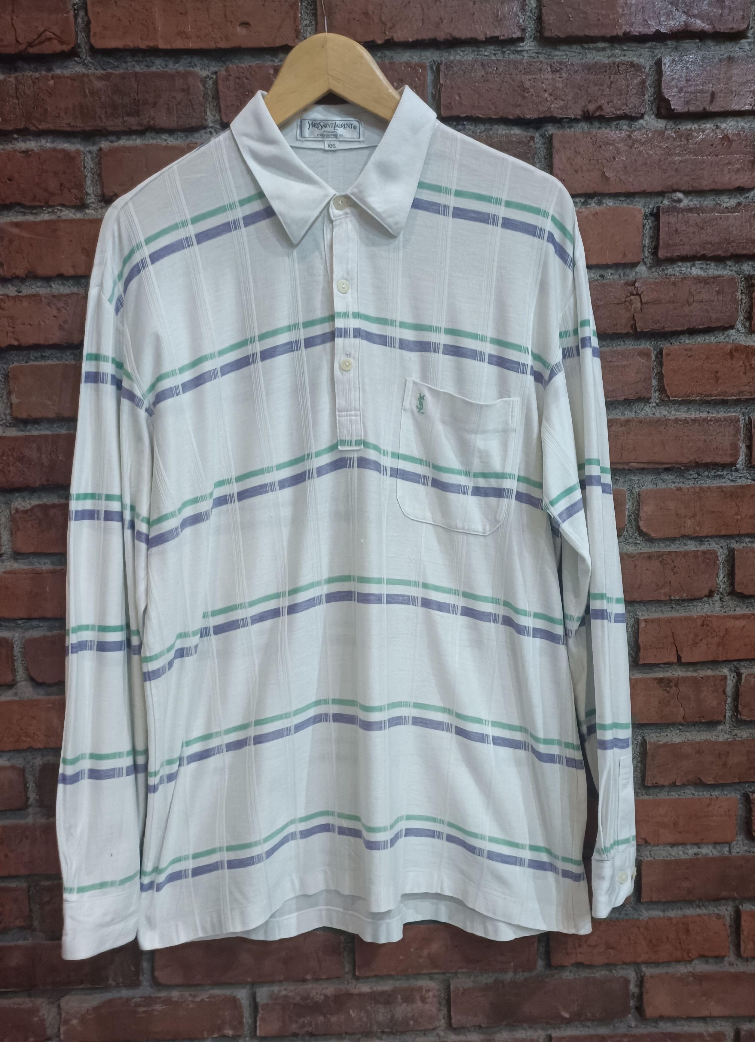 Levi's Vintage Clothing × Yves Saint Laurent Vintage Yves Saint laurent YSL Striped Pullover L/S Shirt Size US L / EU 52-54 / 3 - 1 Thumbnail