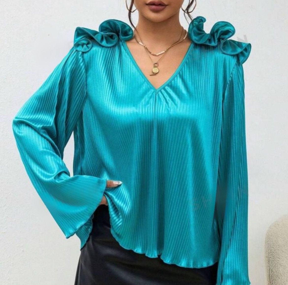 Designer × Other Nwt, Lavishly Paris Teal Long Sleeved Women’s Blouse. Size M / US 6-8 / IT 42-44 - 11 Thumbnail