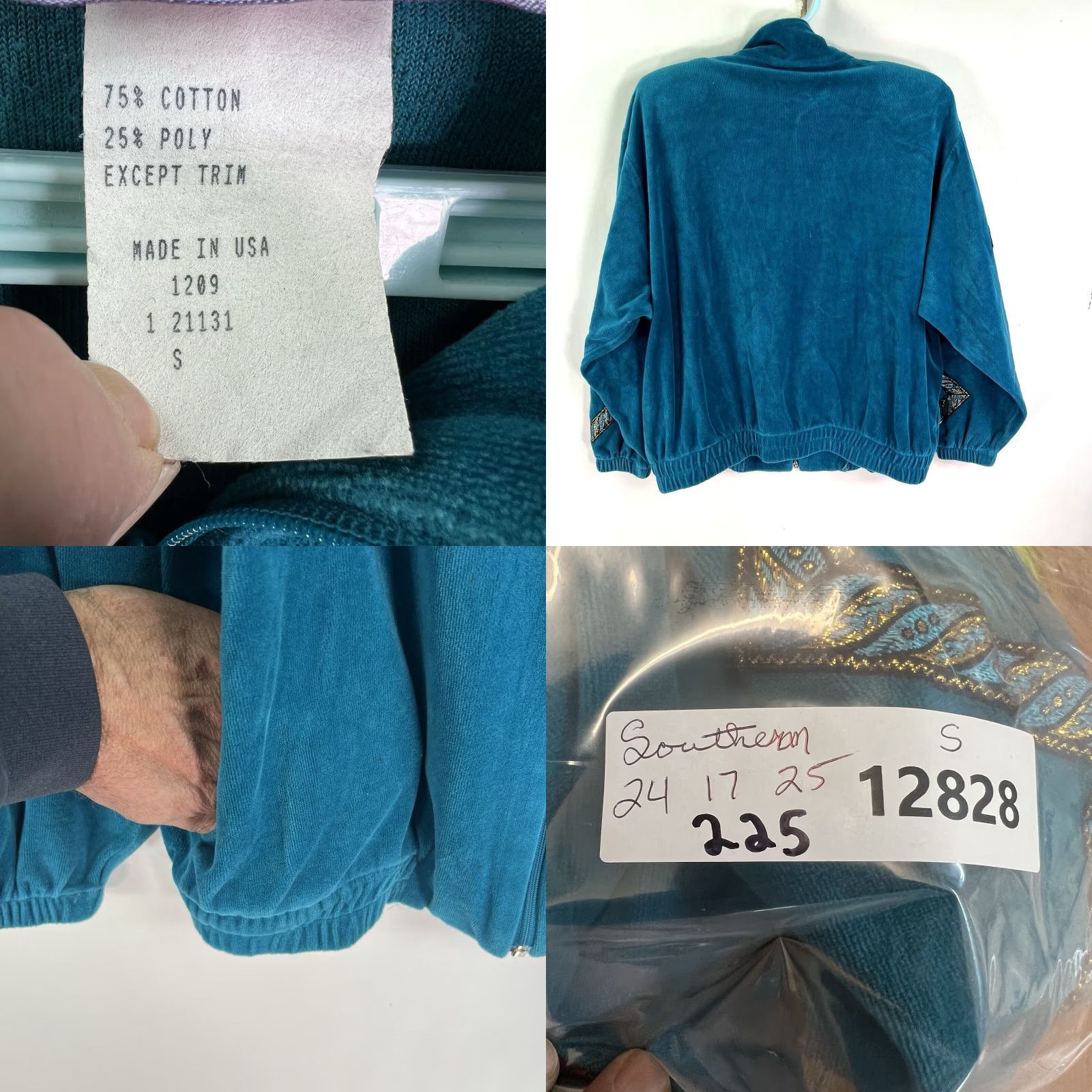 Vintage VINTAGE Southern Stitches Metallic Embroidered Jacket Womens S/M Turquoise 90s Casual Size S / US 4 / IT 40 - 8 Thumbnail