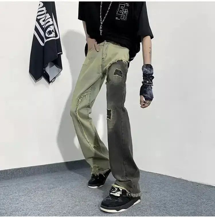 Japanese Brand Retro patchwork straight leg jeans Size US 32 / EU 48 - 3 Thumbnail