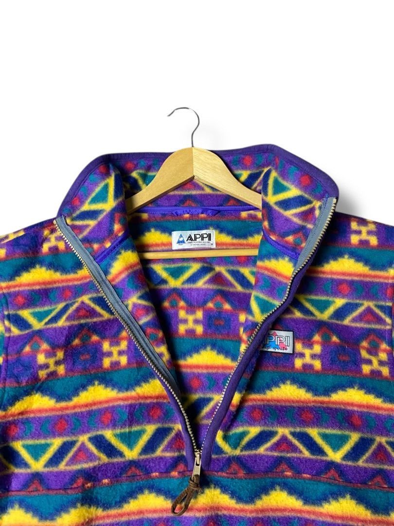 Japanese Brand APPI Tribal Patterned Half-Zip Fleece Jacket (135) Size US M / EU 48-50 / 2 - 3 Thumbnail