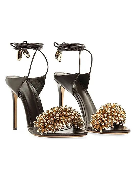 Aquazzura os11x1225 Zaya 100MM Embellished Leather Ankle-Wrap Sandals Size US 9 / IT 39 - 3 Thumbnail
