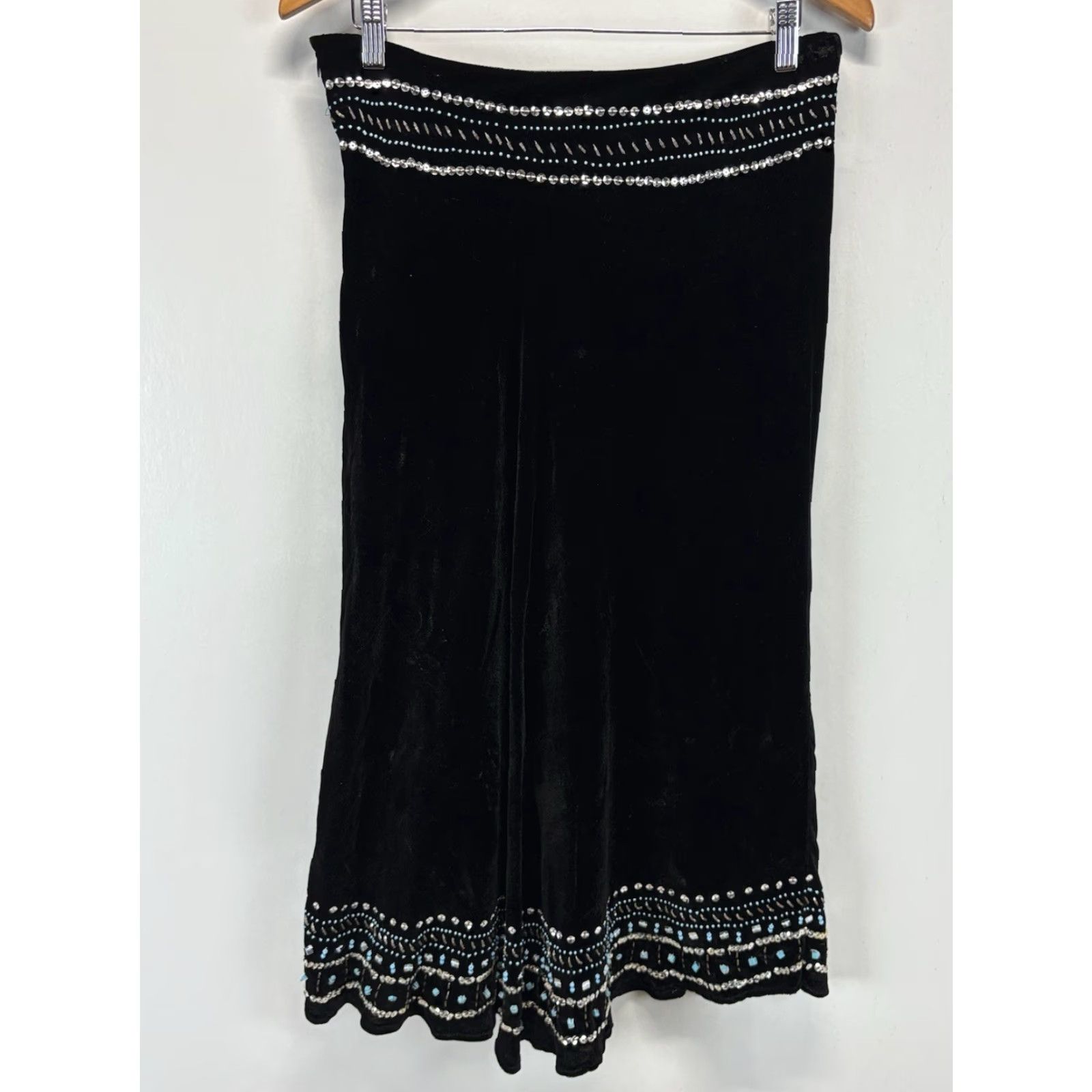 Vintage VINTAGE Carole Little Velvet Midi Skirt Women's Size 8 Black Turquoise Beads Goth 90s Size 30" / US 8 / IT 44 - 5 Thumbnail