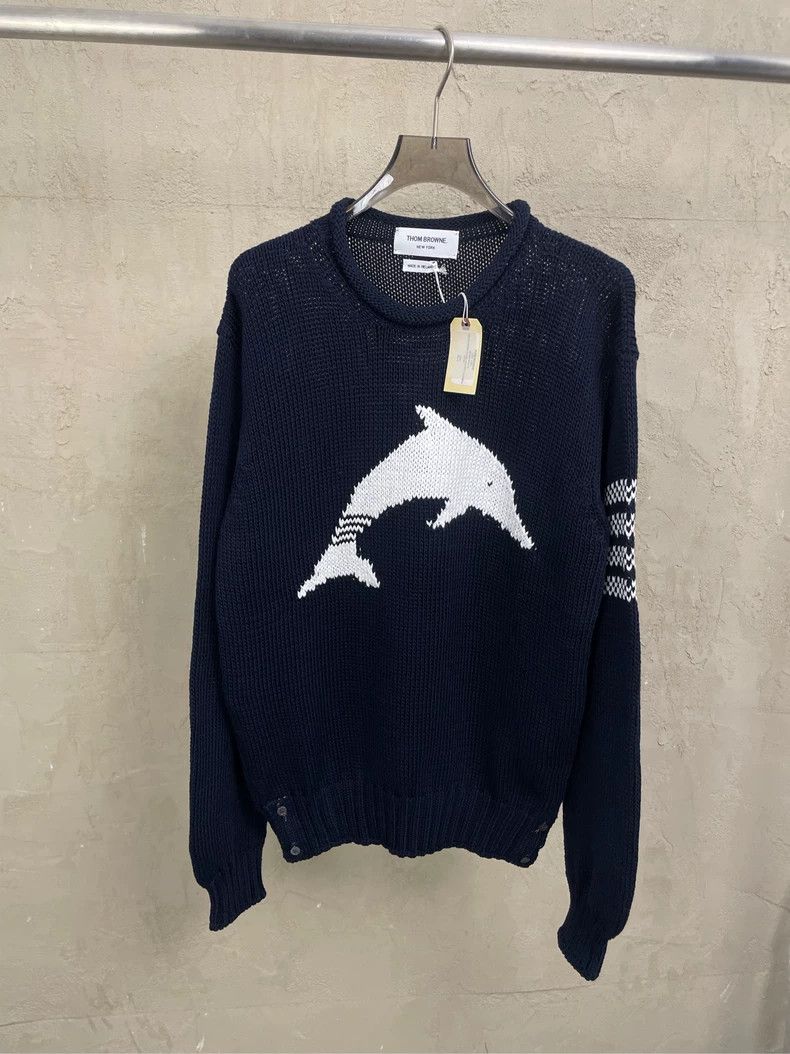 Thom Browne Thom Browne Blue Tibetan dolphin round neck sweater Size US XL / EU 56 / 4 - 1 Thumbnail