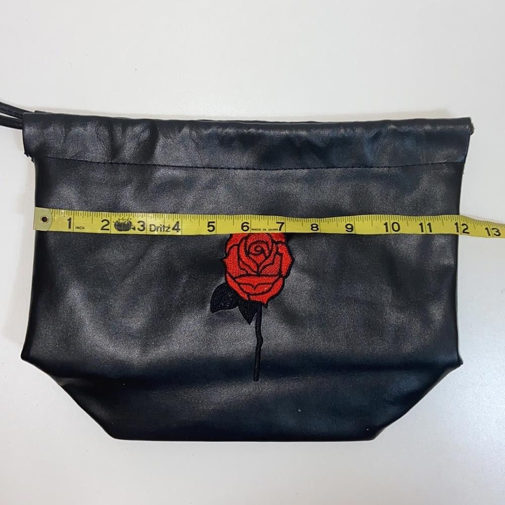 Designer Faux Leather Rose Embroidered Drawstring Bag Size ONE SIZE - 2 Thumbnail