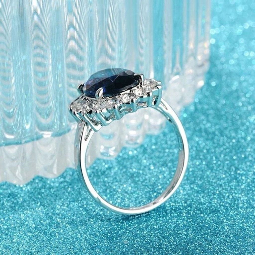 Other Oval Sapphire Blue Stone Ring Womens Sterling Silver Size 5 Size ONE SIZE - 4 Thumbnail