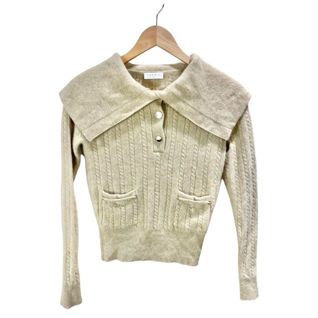 Sandro Sandro Gotham Oversized Collar Beige Wool Sweater 0 (XS) Size XS / US 0-2 / IT 36-38 - 4 Thumbnail