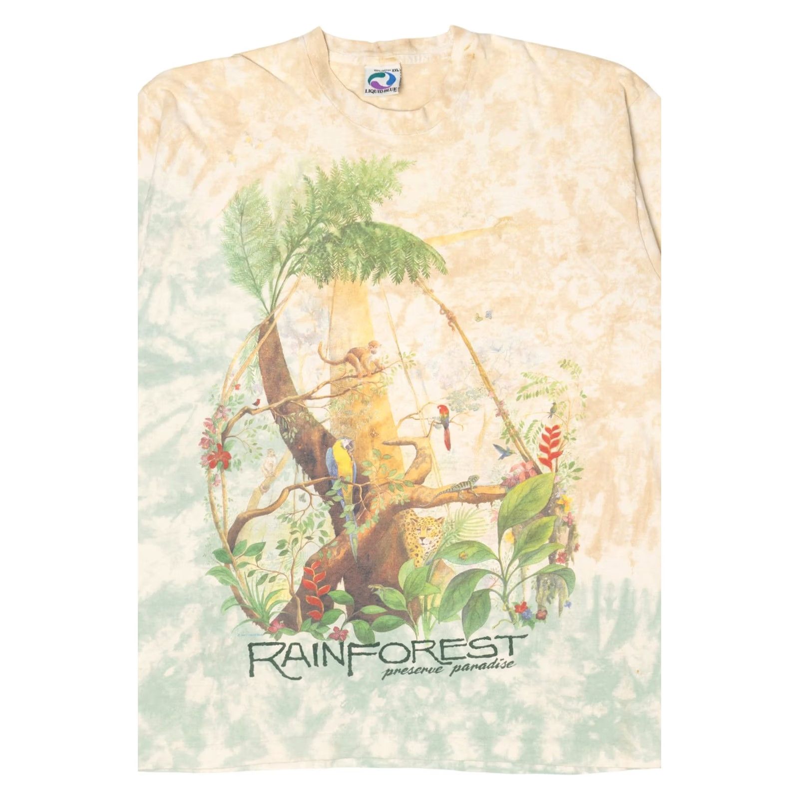 Liquid Blue VINTAGE Liquid Blue Rainforest Preserve Paradise Tie Dye Single Stitch T-Shirt XX-Large Green Unisex Adults 1990s Mens Womens Size US XXL / EU 58 / 5 - 6 Thumbnail