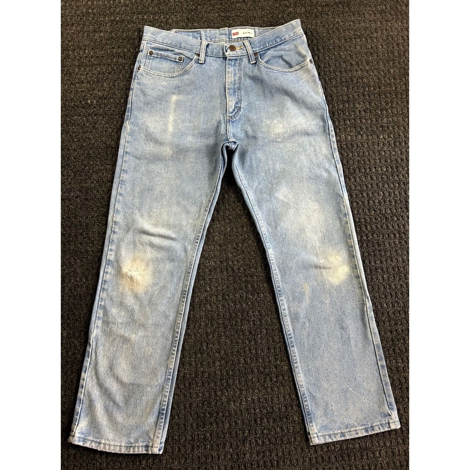 Wrangler Wrangler Jeans Mens 32 x 30 Regular Fit Straight Light Wash Distressed Workwear Jeans Distressed Light Wash 90s Cowboy Rock USA Mens Size US 32 / EU 48 - 2 Thumbnail