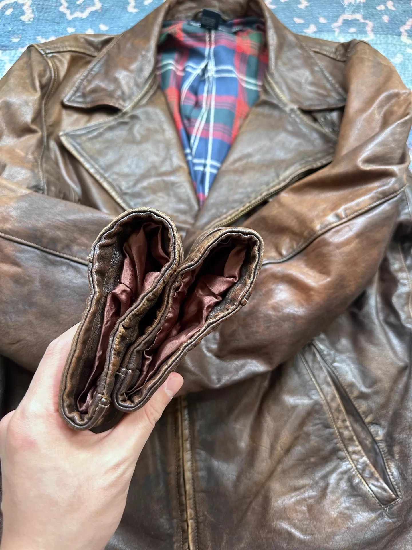 Polo Ralph Lauren RRL Distressed Slant Zipper Biker Leather Jacket L Size US L / EU 52-54 / 3 - 7 Thumbnail
