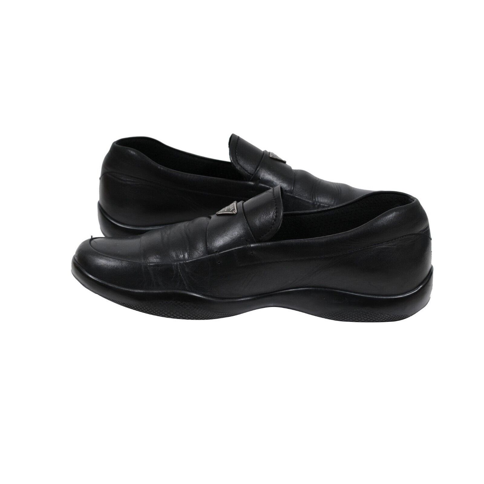 Prada Logo Plaque Loafers Black Leather Moccasin - 01900 Size US 7 / EU 40 - 9 Thumbnail