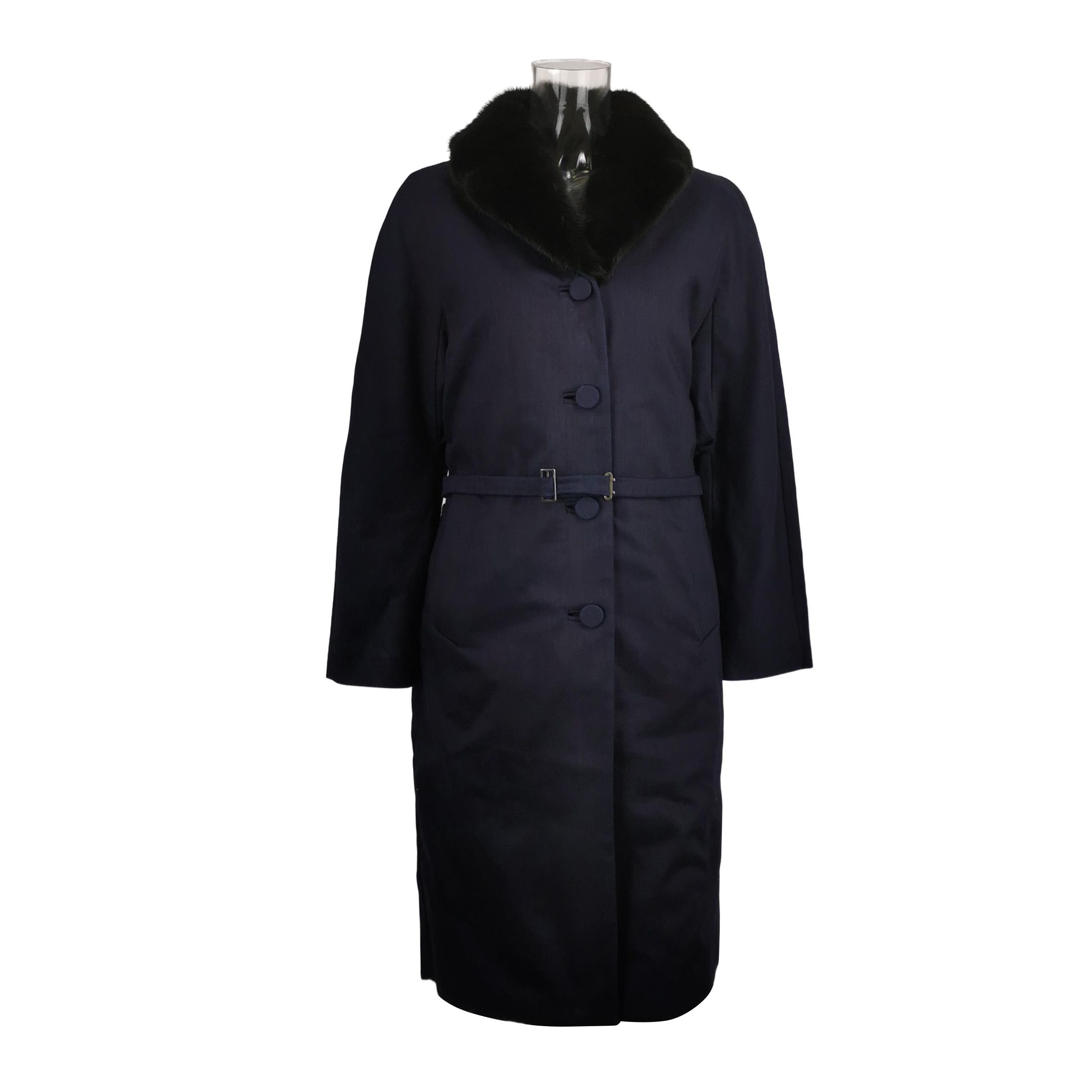Prada Prada Navy Button-Up Coat with Fur Collar 0079 Size US L / EU 52-54 / 3 - 1 Thumbnail