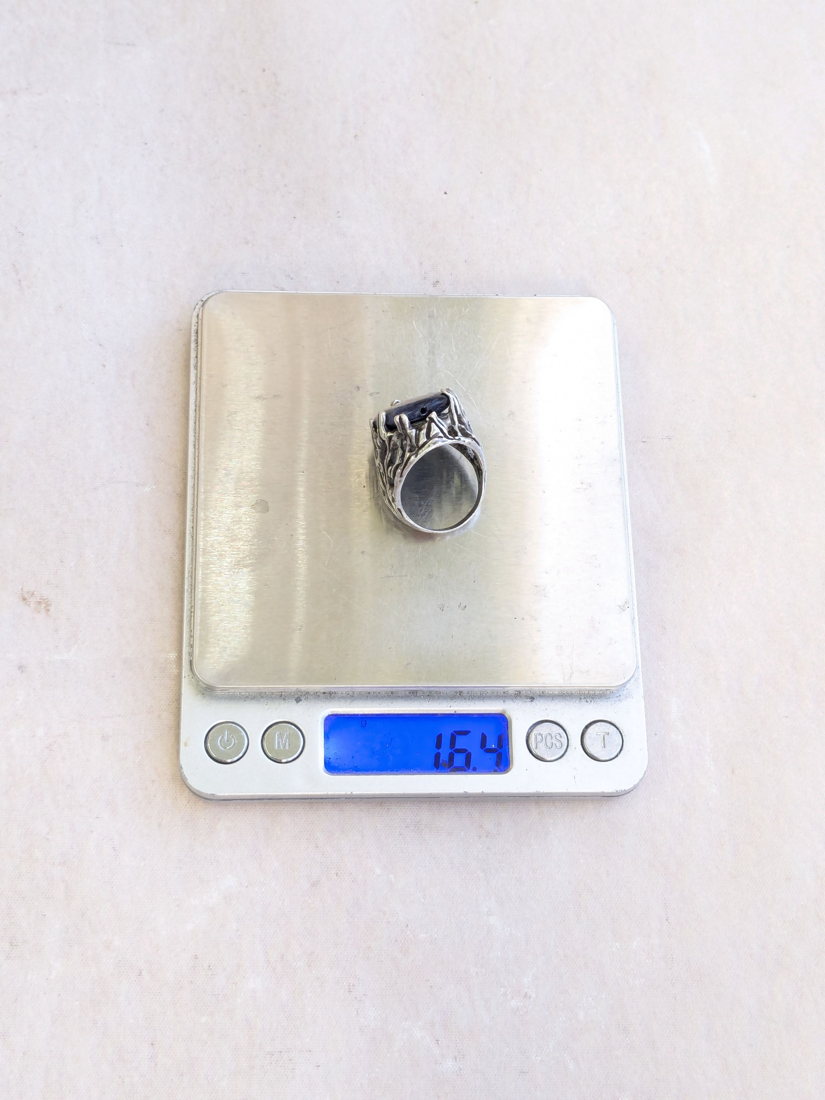 Vintage Vintage Sterling Silver Ring Blue Sodalite 11 Brutalist Size ONE SIZE - 14 Thumbnail