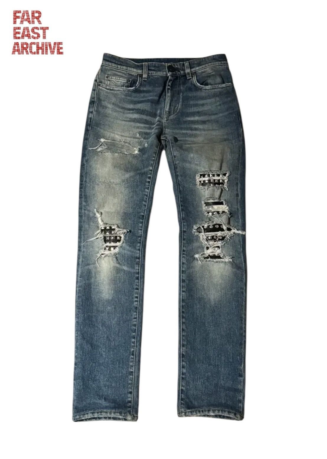 Saint Laurent Paris Saint Laurent Studded Leather Patch Distressed Denim Jean Size US 28 / EU 44 - 1 Thumbnail