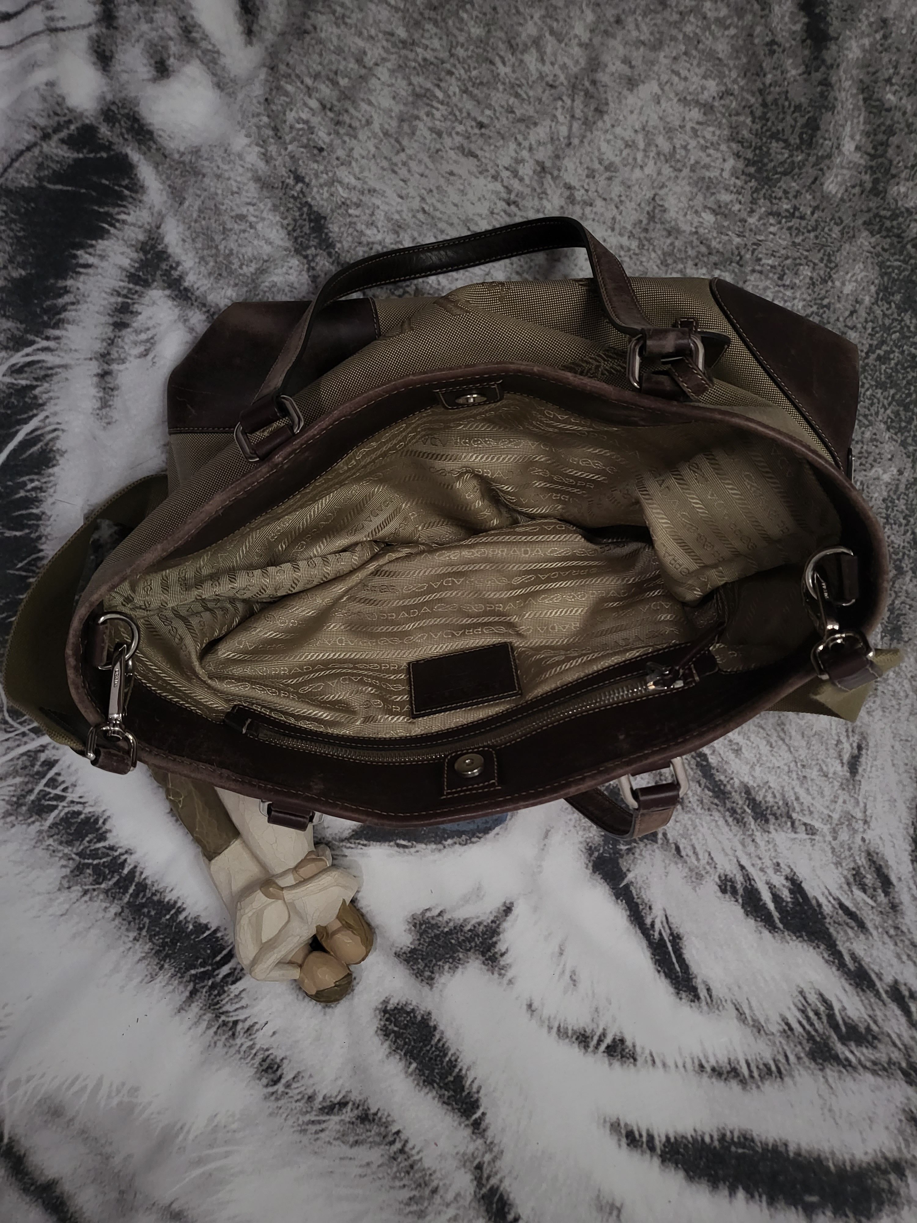 Prada PRADA Logo Jacquard Leather 2Way Bag Beige Broun Size ONE SIZE - 6 Thumbnail