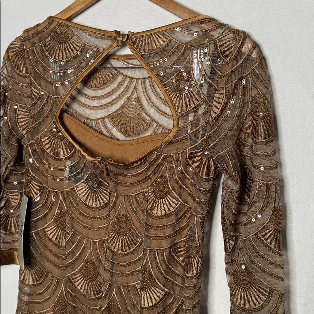 Monique Lhuillier NWT ML Monique Lhuillier silk trim sequin bronze dress sz 0 Size XS / US 0-2 / IT 36-38 - 10 Thumbnail