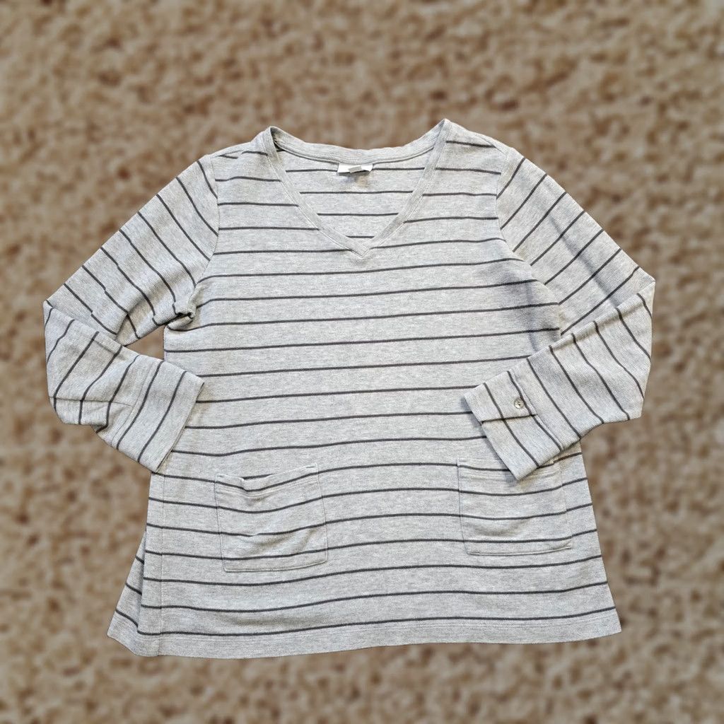 J. Jill J Jill Sweater Womens Medium Gray Striped Pockets Long Sleeve Casual Pullover Size M / US 6-8 / IT 42-44 - 1 Thumbnail
