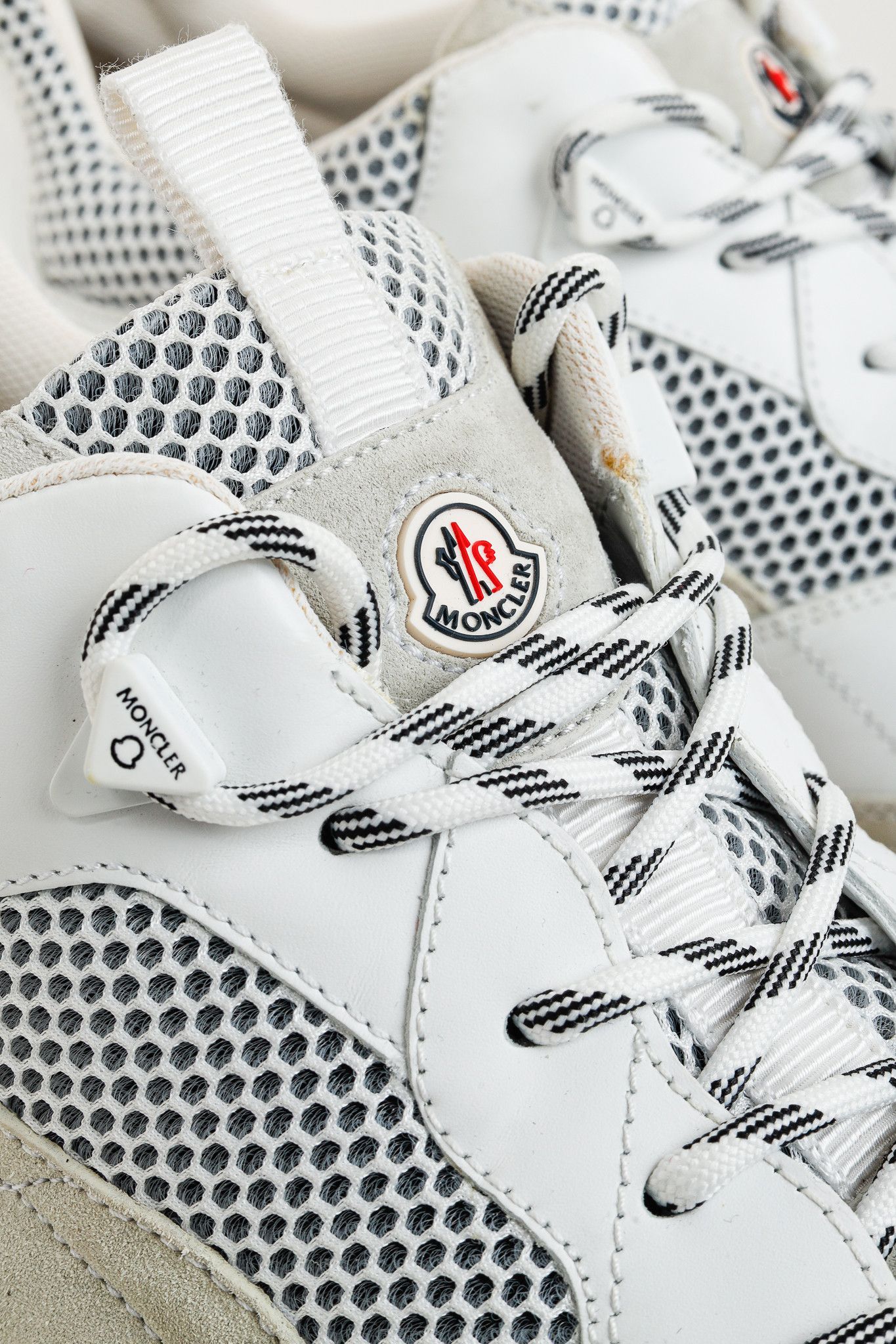 Moncler Moncler Leave No Trace Leather Suede Mesh Sneaker in White Size US 11 / EU 44 - 7 Thumbnail