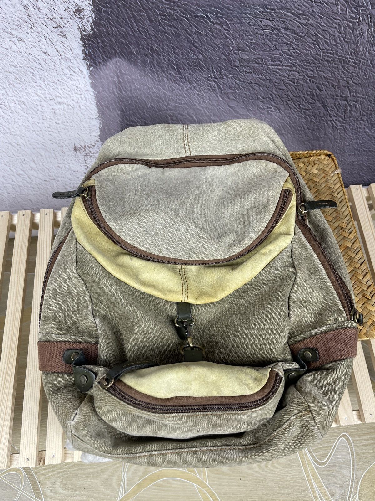 Vintage Vintage Avant Garde lyiami cotton leather backpack military Size ONE SIZE - 13 Thumbnail