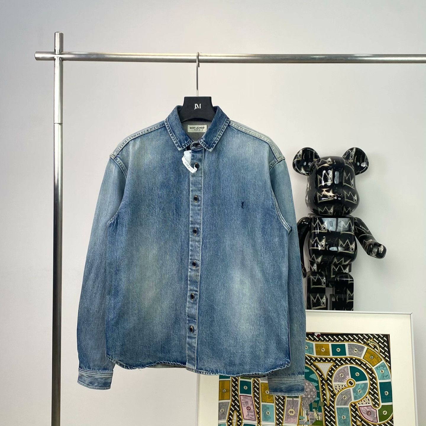 Saint Laurent Paris Saint Laurent Blue Logo Denim Shirt Size US L / EU 52-54 / 3 - 1 Thumbnail