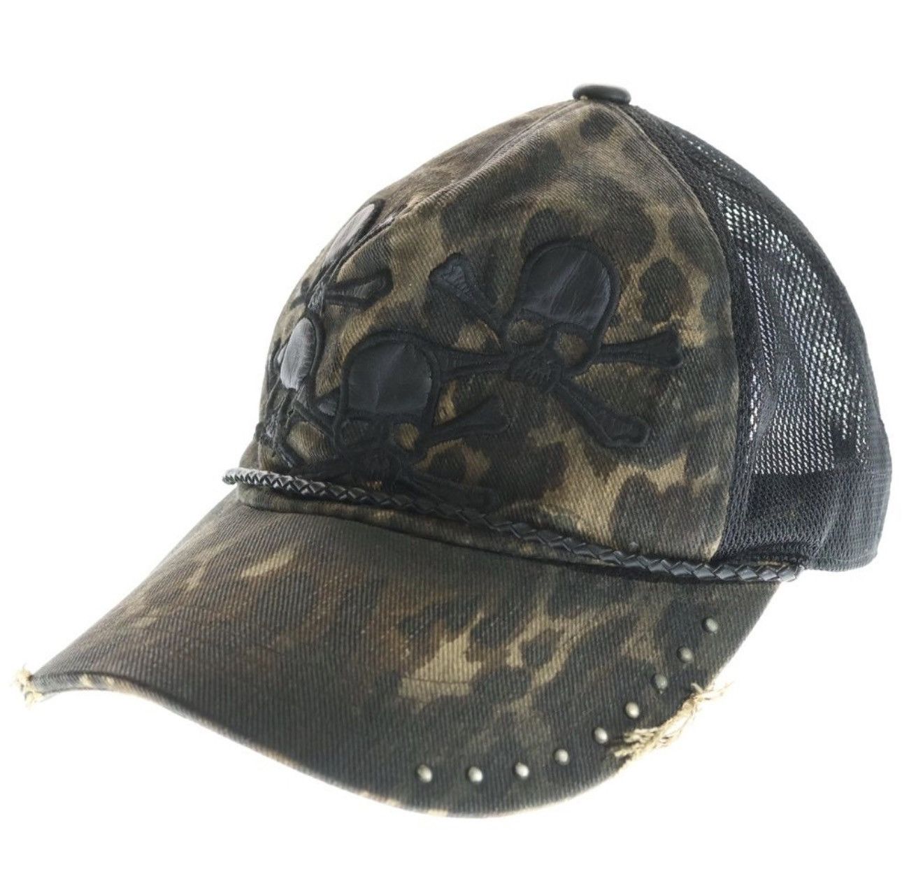 If Six Was Nine Roen Skull Leopard patch studded mesh cap hat Size ONE SIZE - 2 Thumbnail