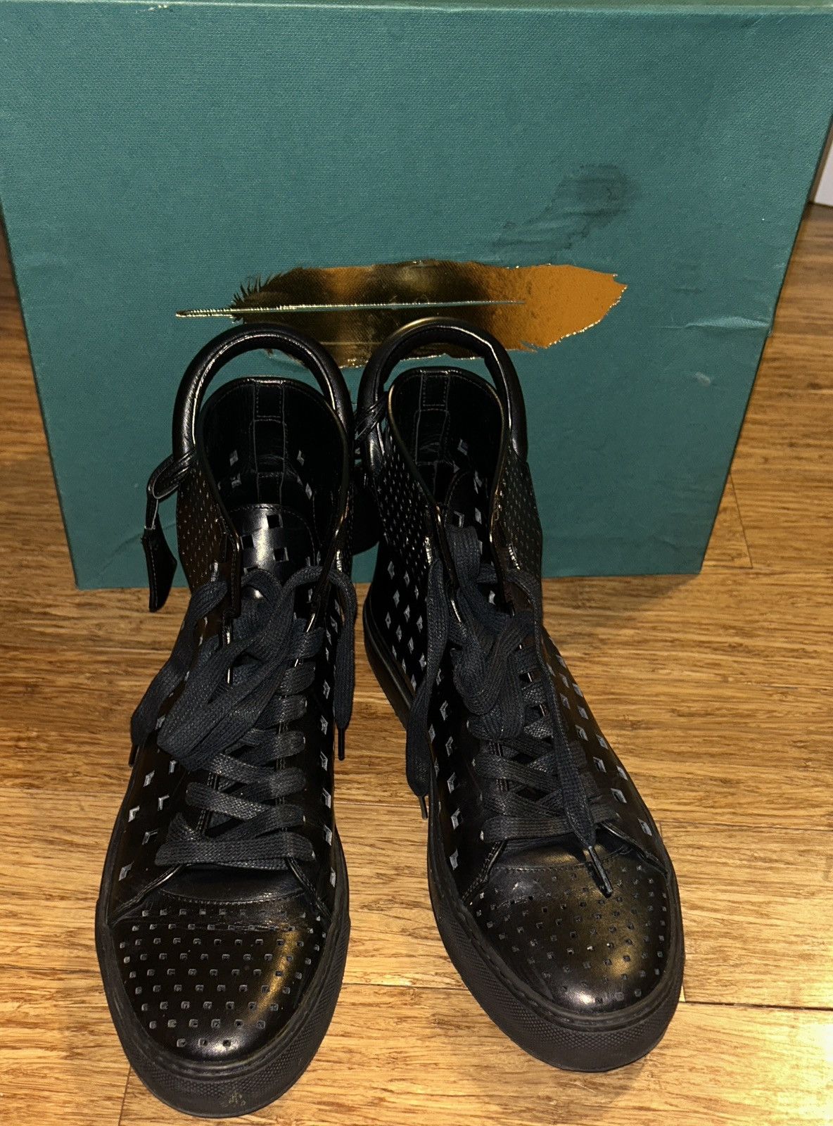 Buscemi BUSCEMI 125MM Square Hole Black Perforated Leather Sneakers Size US 10 / EU 43 - 1 Thumbnail