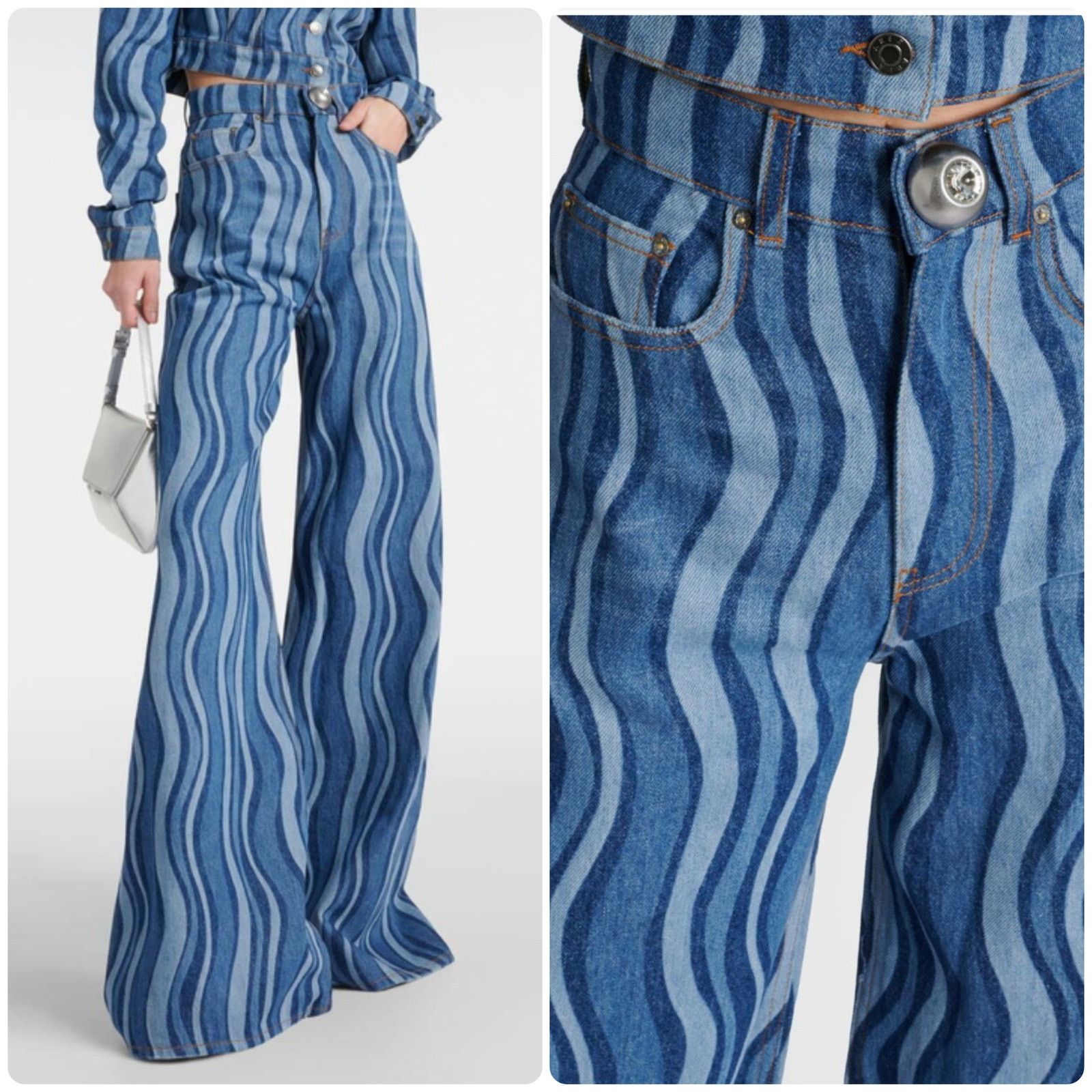 Area AREA Sunray High-Rise Wide-Leg Jeans Blue Print Size 31 Size 31" - 1 Thumbnail