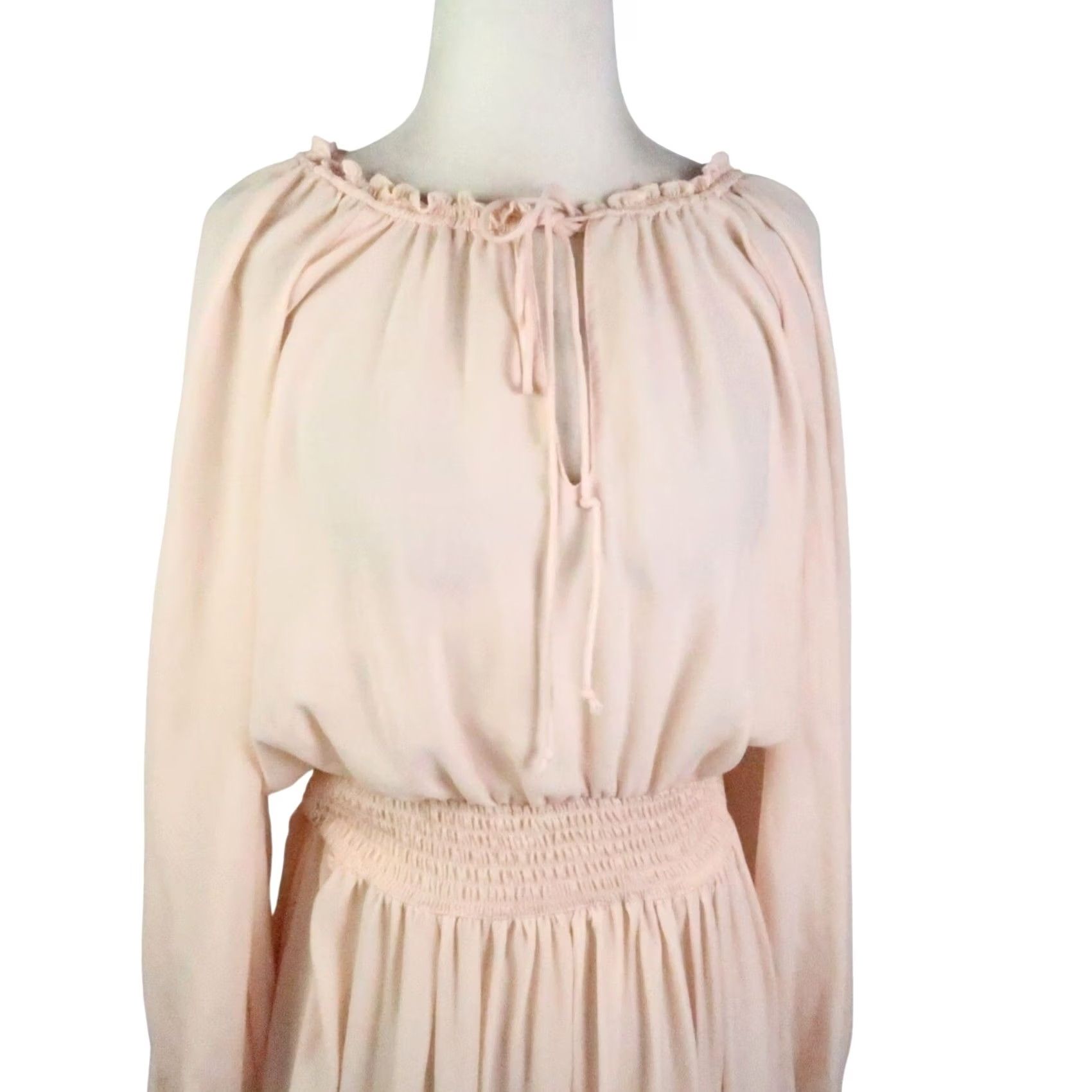Zara ZARA Light Pink Blouson Long Sleeve Prairie Midi Dress S Women's Bohemian Sundress 49" Midi Spring Fall Casual Ladies Size S / US 4 / IT 40 - 2 Thumbnail