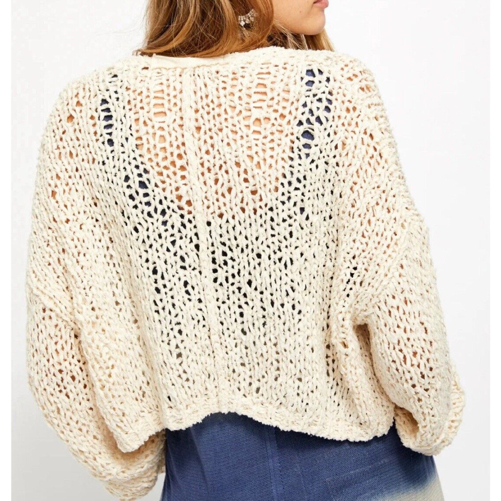 Free People Free People Daiquiri Loose Knit Cardigan crop Medium Ivory Size M / US 6-8 / IT 42-44 - 2 Thumbnail