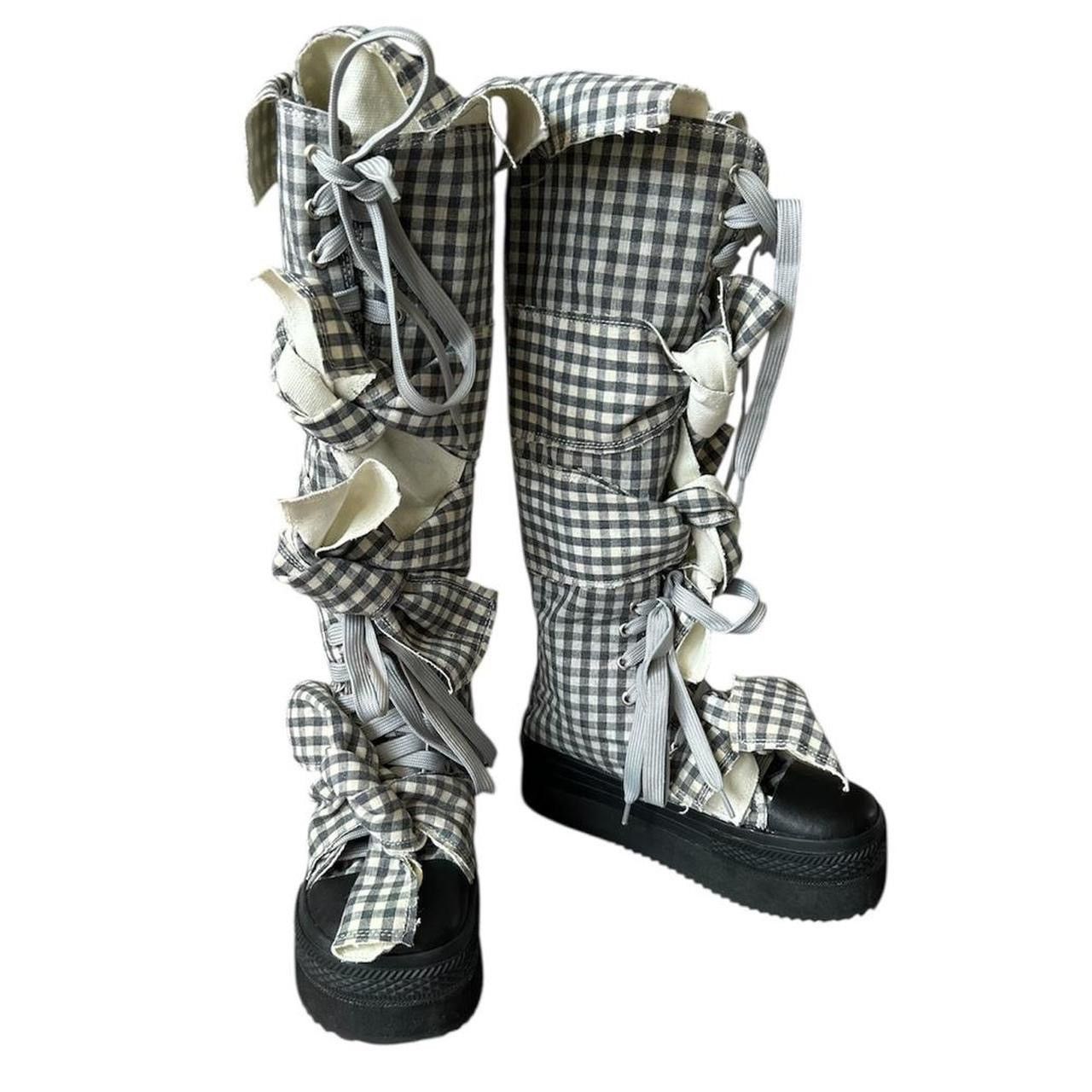 Japanese Brand Japanese Checkered Bowtie Platform Boots Size US 5.5 / IT 35.5 - 6 Thumbnail