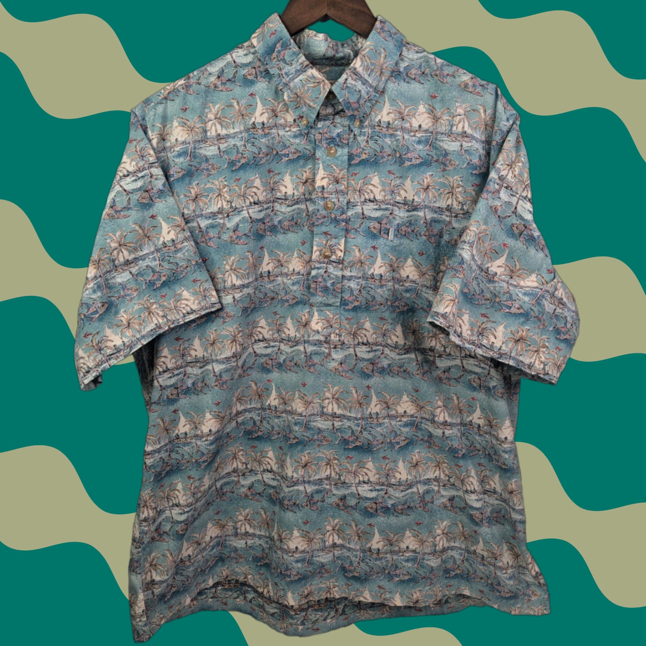 Vintage VINTAGE Kahala Shirt Mens XL Cotton Fish Palm Tree Hawaiian Island 1/4 Button Size US XL / EU 56 / 4 - 1 Thumbnail
