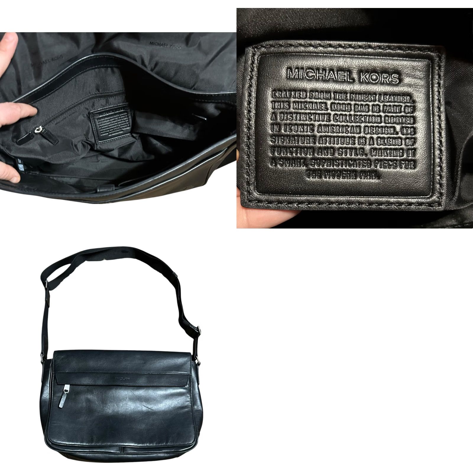 Vintage Michael Kors Crossbody Messenger Bag Black Leather Suitcase Mens Designer Crossbody Strap 20in Nylon Adjustable Zipper Pockets Lined RefineVintage No Size ONE SIZE - 11 Thumbnail