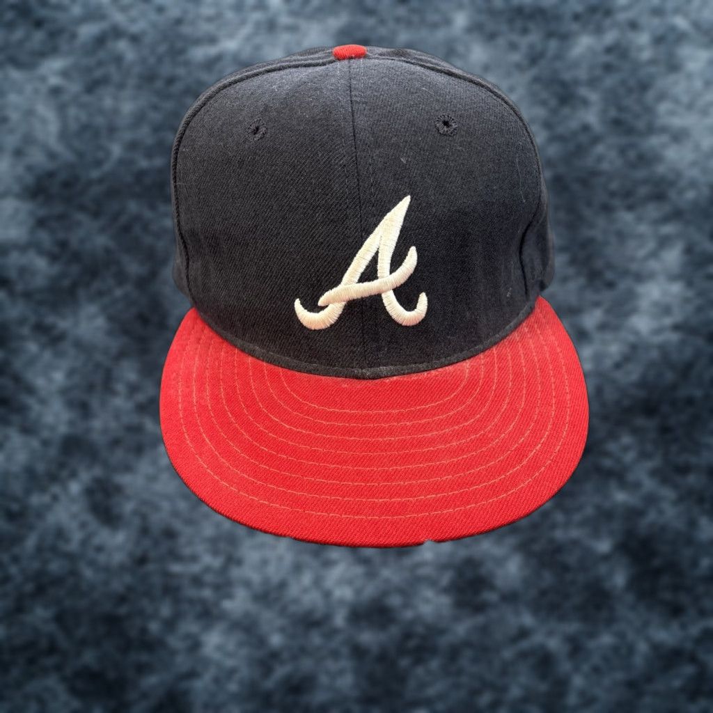 New Era VINTAGE New Era Atlanta Braves Hat 5950 Wool MLB Diamond Collection Cap 7 1/8 Blue Baseball Cap Mens 90s Sports MLB Baseball Size ONE SIZE - 1 Thumbnail