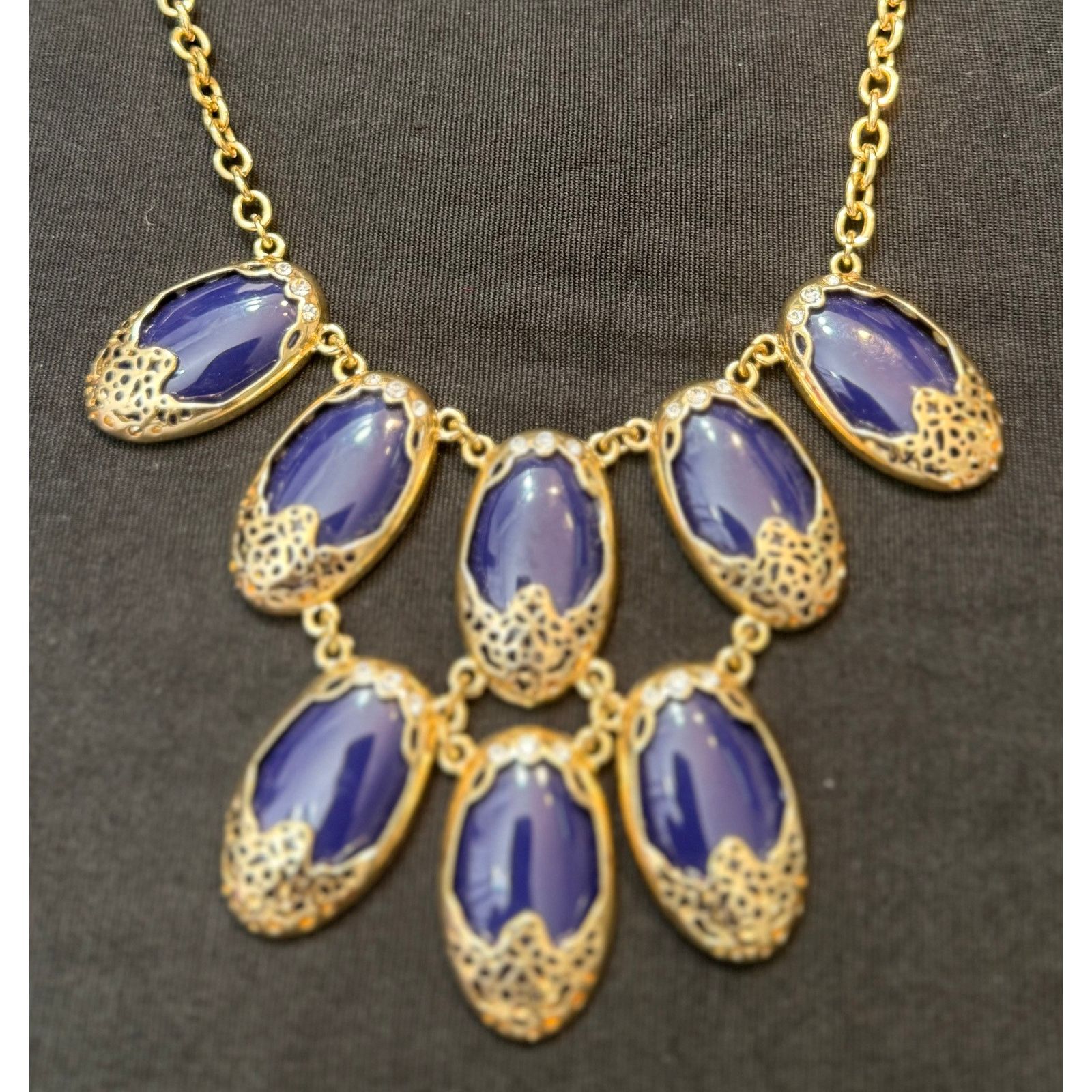 Other Vintage Gold Tone Blue Acrylic Statement Necklace 22” Size ONE SIZE - 3 Thumbnail