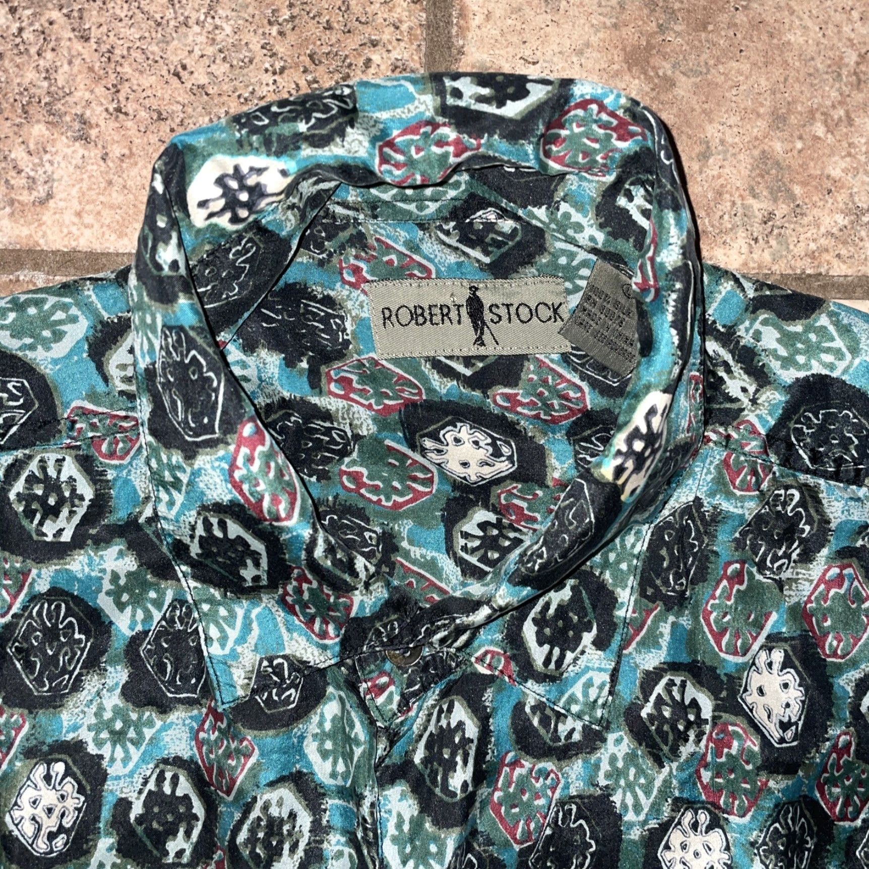 Vintage Robert Stock Silk Shirt Mens L Blue Short Sleeve Button-Up Size US L / EU 52-54 / 3 - 2 Thumbnail