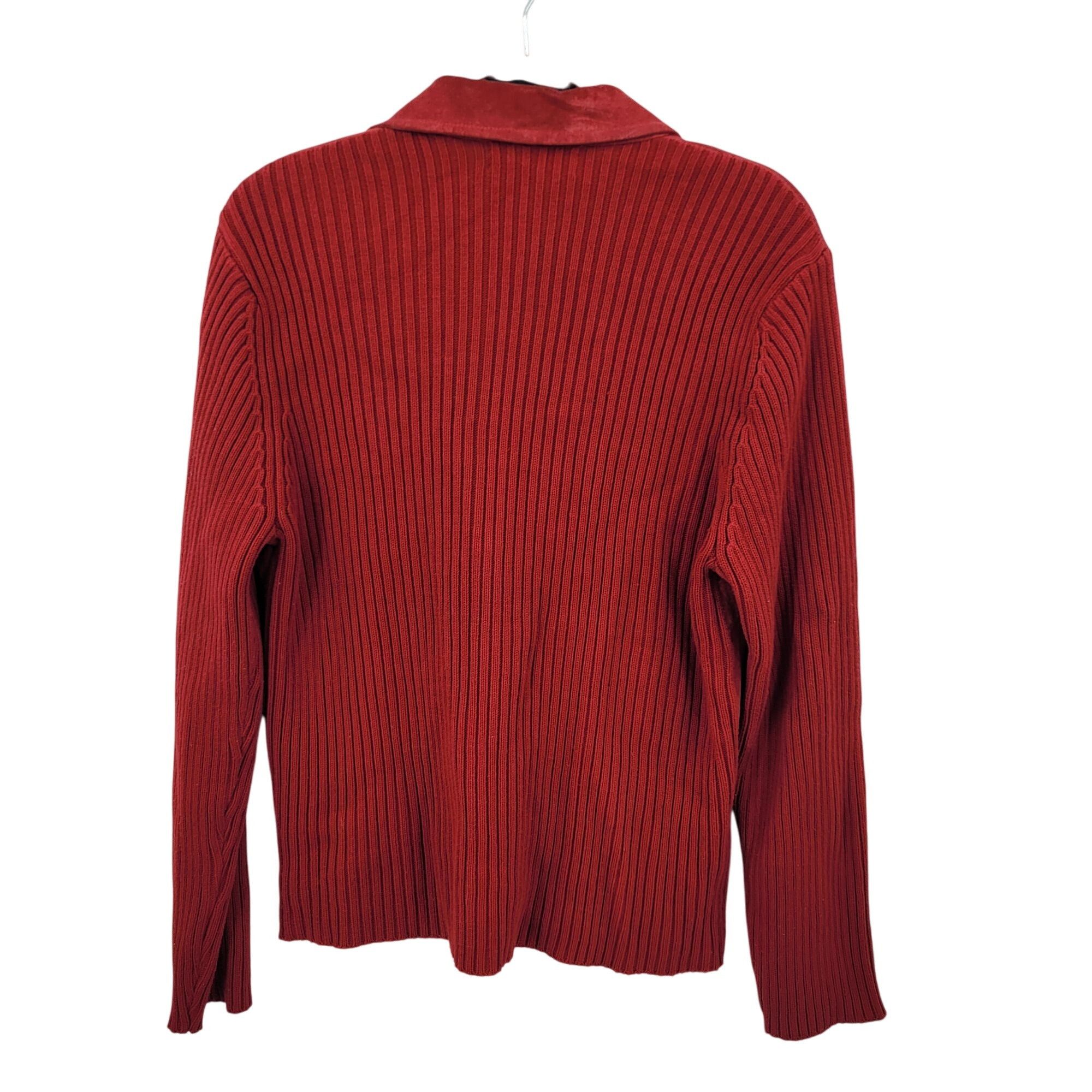 Vintage Vtg Red Ribbed Knit Long Sleeve Suede Sweater Jacket Shacket Size L / US 10 / IT 46 - 8 Thumbnail