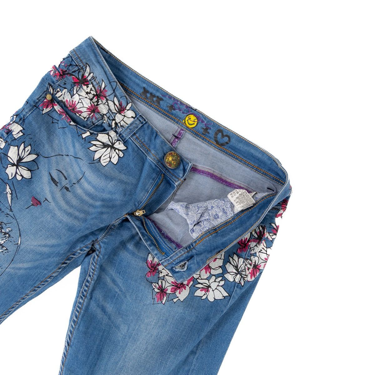 Desigual Desigual Wmns Blue Floral Printed Jeans Straight Fit Stretch Size 32" / US 10 / IT 46 - 4 Thumbnail